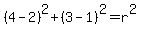 %284-2%29%5E2%2B%283-1%29%5E2=r%5E2