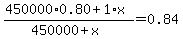%28450000%2A0.80%2B1%2Ax%29%2F%28450000%2Bx%29=0.84