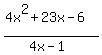 %284x%5E2+%2B+23x+-+6%29%2F%284x+-+1%29