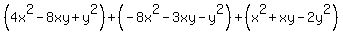 %284x%5E2-8xy%2By%5E2%29%2B%28-8x%5E2-3xy-y%5E2%29%2B%28x%5E2%2Bxy-2y%5E2%29