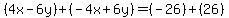 %284x-6y%29%2B%28-4x%2B6y%29=%28-26%29%2B%2826%29
