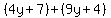 %284y%2B7%29%2B%289y%2B4%29