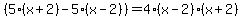 %285%28x%2B2%29-+5%28x-2%29%29+=4%28x-2%29%28x%2B2%29+
