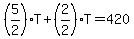 %285%2F2%29T%2B%282%2F2%29T=420