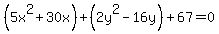 %285x%5E2%2B30x%29%2B%282y%5E2-16y%29%2B67=0