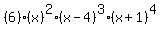 %286%29%28x%29%5E2%28x-4%29%5E3%28x%2B1%29%5E4
