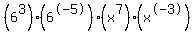 %286%5E3%29%286%5E-5%29%28x%5E7%29%28x%5E-3%29