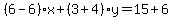 %286-6%29%2Ax%2B%283%2B4%29y=15%2B6