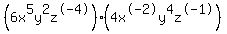 %286x%5E5y%5E2z%5E-4%29%284x%5E-2y%5E4z%5E-1%29