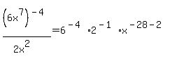 %286x%5E7%29%5E%28-4%29%2F%282x%5E2%29=6%5E%28-4%29%2A2%5E%28-1%29%2Ax%5E%28-28-2%29