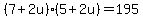 %287%2B2u%29%285%2B2u%29=195