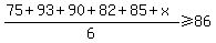 %2875%2B93%2B90%2B82%2B85%2Bx%29%2F6%3E=86