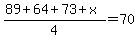 %2889%2B+64%2B+73%2Bx%29%2F4=70