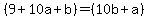 %289%2B10a%2Bb%29=%2810b%2Ba%29