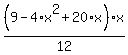 %289-4%2Ax%5E2%2B20%2Ax%29%2F12%2Ax%5D=x%2F2