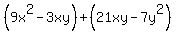 %289x%5E2-3xy%29%2B%2821xy-7y%5E2%29