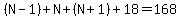 %28N-1%29%2BN%2B%28N%2B1%29%2B18=168