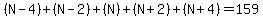 %28N-4%29%2B%28N-2%29%2B%28N%29%2B%28N%2B2%29%2B%28N%2B4%29=159