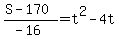 %28S-170%29%2F%28-16%29=t%5E2-4t