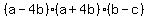 %28a-4b%29%28a%2B4b%29%28b-c%29