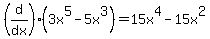 %28d%2Fdx%29%283x%5E5+-+5x%5E3%29+=15x%5E4-15x%5E2