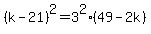 %28k-21%29%5E2=3%5E2%2849-2k%29