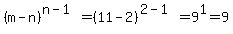 %28m-n%29%5E%28n-1%29=%2811-2%29%5E%282-1%29=9%5E1=9