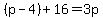 %28p-4%29%2B16=3p