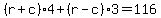 %28r%2Bc%294%2B%28r-c%293=116