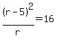 %28r-5%29%5E2%2Fr+=+16