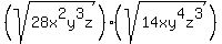 %28sqrt%2828x%5E2y%5E3z%29%29%28sqrt%2814xy%5E4z%5E3%29%29