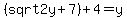 %28sqrt2y%2B7%29%2B4=y