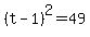 %28t-1%29%5E2+=+49