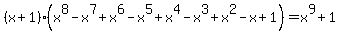 %28x%2B1%29%2A%28x%5E8-x%5E7%2Bx%5E6-x%5E5%2Bx%5E4-x%5E3%2Bx%5E2-x%2B1%29=x%5E9%2B1