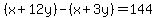 %28x%2B12y%29-%28x%2B3y%29=144
