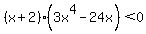 %28x%2B2%29%283x%5E4-24x%29%3C0