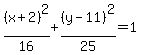 %28x%2B2%29%5E2%2F16%2B%28y-11%29%5E2%2F25=1
