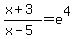 %28x%2B3%29%2F%28x-5%29+=+e%5E4