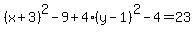 %28x%2B3%29%5E2-9%2B4%28y-1%29%5E2-4=23