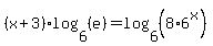 %28x%2B3%29log%286%2C+%28e%29%29+=+log%286%2C+%288%2A6%5Ex%29%29