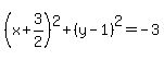 %28x%2B3%2F2%29%5E2%2B%28y-1%29%5E2=-3