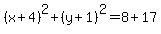 %28x%2B4%29%5E2%2B%28y%2B1%29%5E2=8%2B17