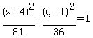 %28x%2B4%29%5E2%2F81%2B%28y-1%29%5E2%2F36=1