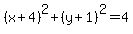 %28x%2B4%29%5E2+%2B+%28y+%2B+1%29%5E2+=+4