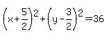 %28x%2B5%2F2%29%5E2%2B%28y-3%2F2%29%5E2=36