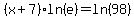 %28x%2B7%29ln%28e%29+=+ln%2898%29
