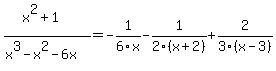 %28x%5E2%2B1%29%2F%28x%5E3-x%5E2-6x%29+=+-1%2F6x-1%2F2%28x%2B2%29%2B2%2F3%28x-3%29