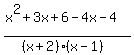 %28x%5E2%2B3x%2B6-4x-4%29%2F%28%28x%2B2%29%28x-1%29%29