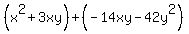%28x%5E2%2B3xy%29%2B%28-14xy-42y%5E2%29