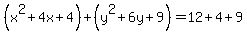 %28x%5E2+%2B+4x%2B4%29%2B+%28y%5E2+%2B+6y%2B9%29+=+12%2B4%2B9